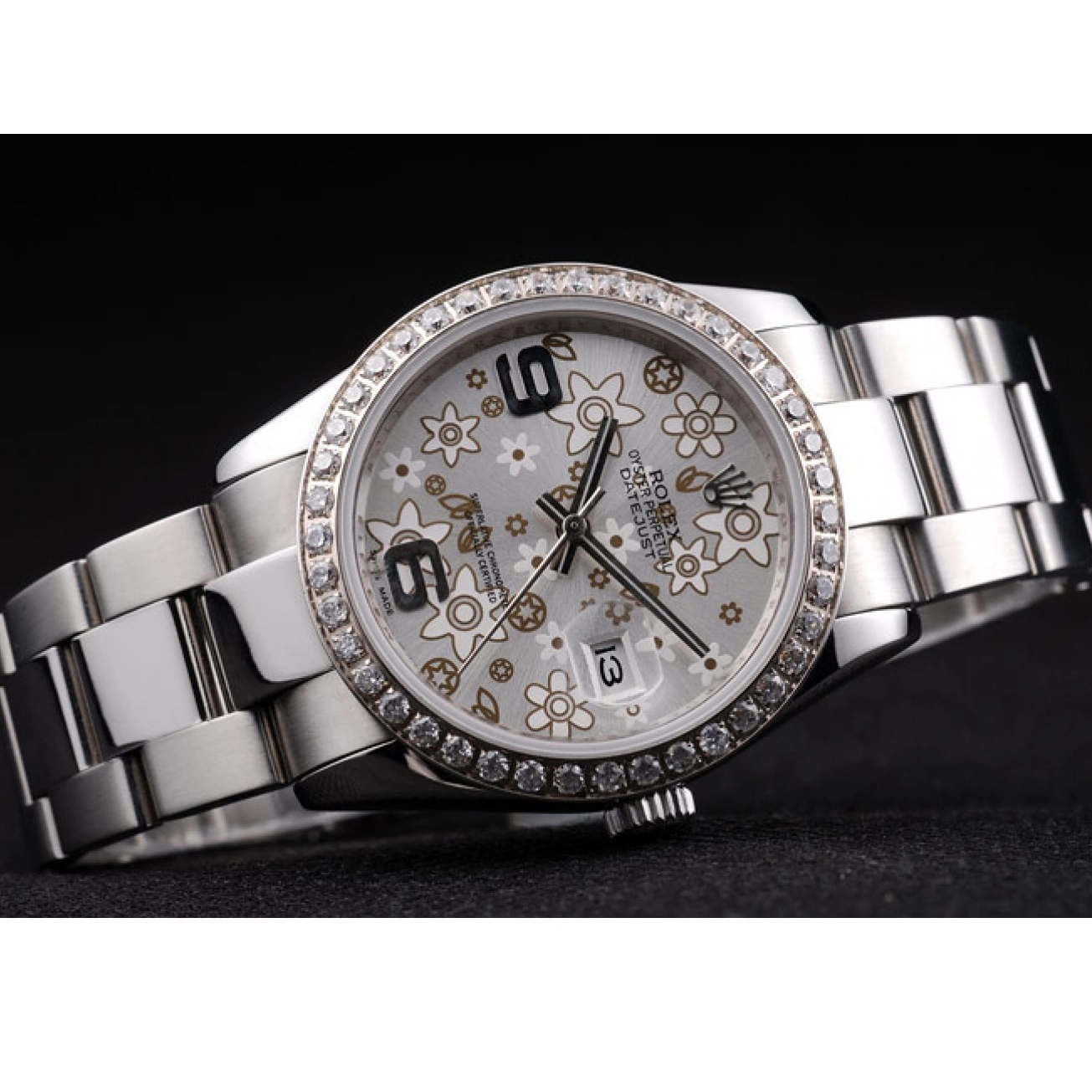 Aaa replica Rolex Datejust Plated Stainless Flowers Diamond Silver Steel Dial rl305 0627